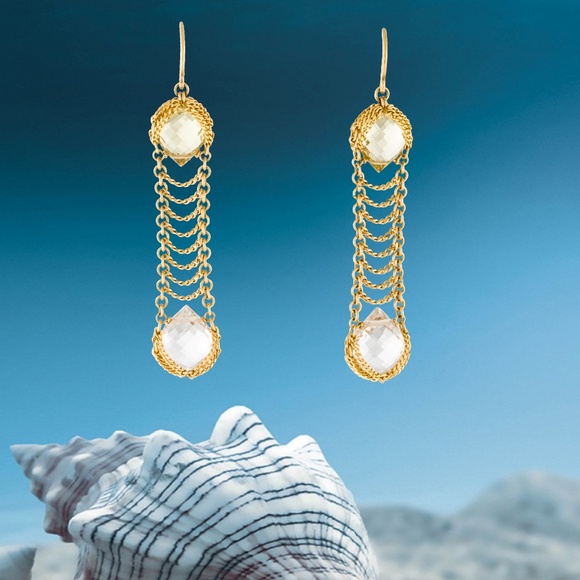 SOLD -Anthony Nak 18k Gold Citrine Ladder Earrings - Picture 2 of 7